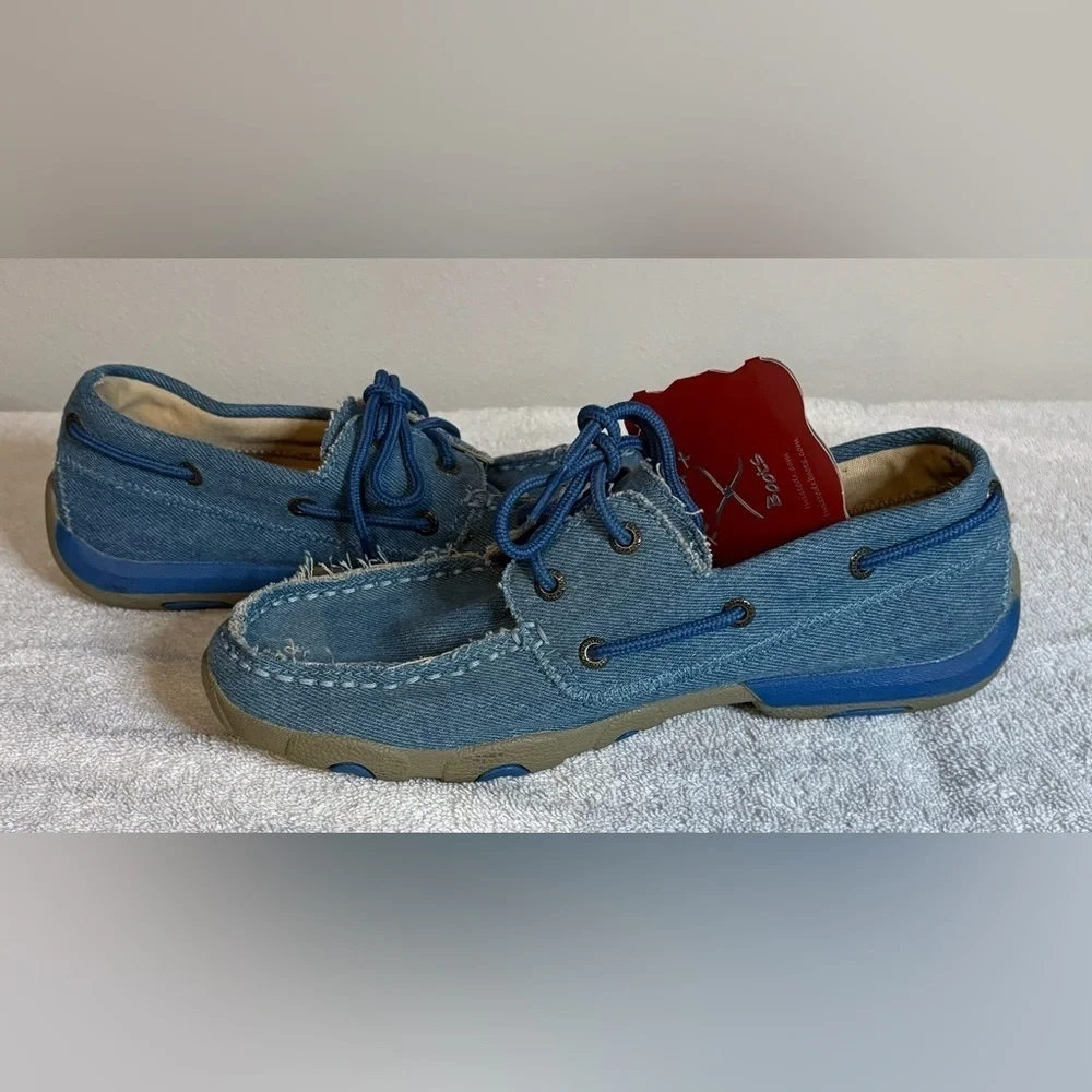 Twisted X Driving Mocs Women’s Denim Boat Shoes WDM0049 Size 8M